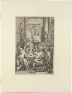 Het Laatste Avondmaal, plaat één uit De Passie van Christus door Hendrick Goltzius