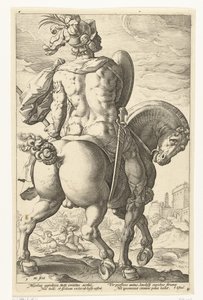 Titus Manlius te paard door Hendrick Goltzius