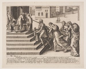 Ongelijke gerechtigheid, plaat 4 uit De misbruiken van de wet door Hendrick Goltzius