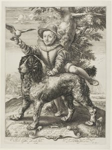 Vries, Frederik de (overleden 1613) zoon van de schilder Dirck de Vries, leerling van Goltzius, met de hond van Goltzius door Hendrick Goltzius