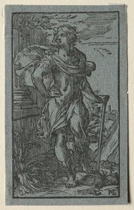 Jonge man met een wandelstok door Hendrick Goltzius