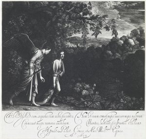 Tobias met de engel door Hendrick Goudt
