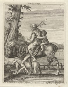 Vrouw en kind te paard door Hendrick Hondius (I)