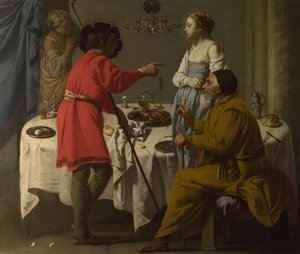 Jacob berispt Laban voor het geven van Leah in plaats van Rachel, 1627 door Hendrick Jansz Terbrugghen