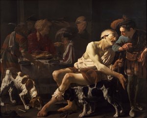 De Rijke Man en de Arme Lazarus, 1625 door Hendrick Jansz Terbrugghen