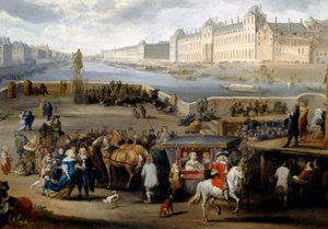 Uitzicht op Parijs met het Louvre, genomen vanaf de Henri IV-brug