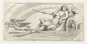 Aurora op een strijdwagen (Nouveau Livre des Dieux et Deeßes De la Marine Bouckje van Zeegoden en Godinnen) door Hendrick de Keyser (I)