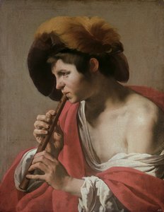 Knaap die een blokfluit speelt door Hendrick ter Brugghen