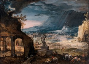 Landschap met een standbeeld van Saturnus/Allegorie van het voorbijgaan van de tijd