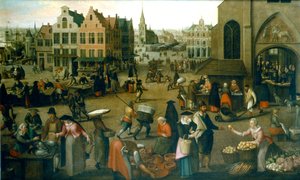 Gezicht op een marktplein door Hendrick van Steenwijck the Elder