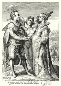 Huwelijk uit liefde voltrokken door Cupido door Hendrik (after) Goltzius