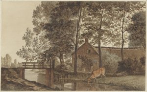 Boerderij met drinkende koe aan de Biltstraat te Utrecht