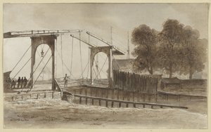 Ophaalbrug bij het Bikkerseiland te Amsterdam door Hendrik Abraham Klinkhamer