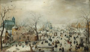 Winterlandschap met schaatsers, ca. 1608 door Hendrik Avercamp