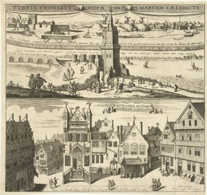Gezicht op de Kroonenburg en het Oude stadhuis van Antwerpen