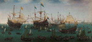 De terugkeer naar Amsterdam van de tweede expeditie naar Oost-Indië, 19 juli 1599 door Hendrick Cornelisz. Vroom