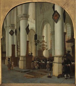 Uitzicht binnen de Sint-Bavokerk in Haarlem tijdens de mis, 1666