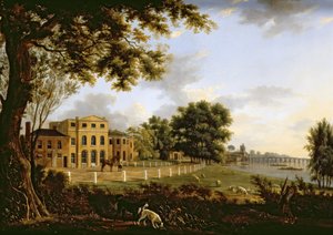 Uitzicht op Chelsea Farm met de Theems en Battersea Bridge door Hendrik Frans de Cort