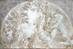 Hercules en de Nemeïsche Leeuw door Hendrik Goltzius