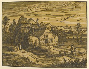Landschap met huisje door Hendrik Goltzius