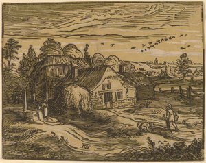 Landschap met een boerderij door Hendrik Goltzius
