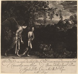 Tobias en de Engel (De Grote Tobias) door Hendrik Goudt after Adam Elsheimer