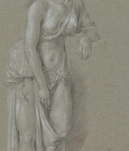 Figuurstudie van een vrouw in een klassiek gewaad, driekwart naar rechts staand door Hendrik Hoogers