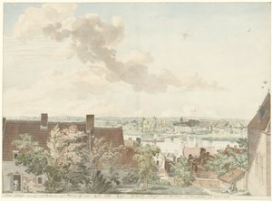 Gezicht te Nijmegen met een veer over de rivier