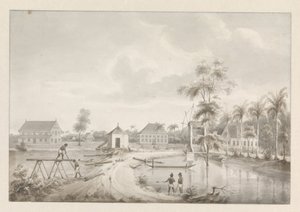 Gezicht op een plantage, mogelijk Rust en Werk. door Hendrik Huygens