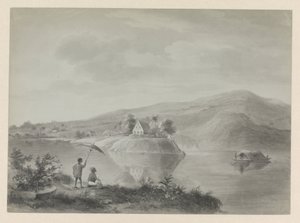 Gezicht op een rivier met enkele huizen, mogelijk Berg en Dal door Hendrik Huygens