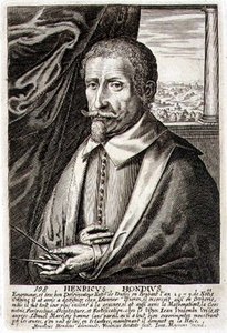 Zelfportret, plaat 108 uit een serie portretten van kunstenaars, gegraveerd door Frederik Bouttats II door Hendrik I (after) Hondius