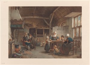 Boereninterieur, familie in de keuken