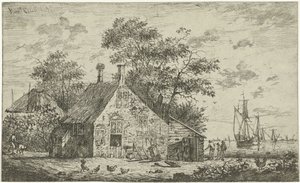 Boerderij aan een rivier door Hendrik Kobell