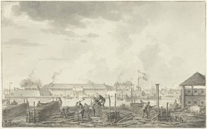 Het kasteel te Batavia, gezien vanaf de Houtkrap door Hendrik Kobell