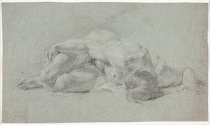 Mannelijke modelstudie, liggend, ineengedoken door Hendrik Krock