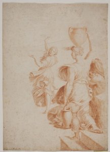 Studie naar Rafael: "Brand van Borgo". (De twee waterdraagsters en de figuur uiterst rechts) door Hendrik Krock