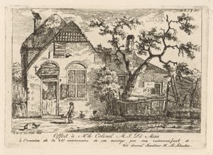 Jongen met hoepel bij een boerderij door Hendrik Marcus Schouten