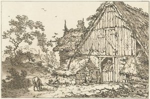 Boerderij met twee mensen in de deuropening Twelve designs Calculated for the Use of those who are Learning to Draw Landscape (series title) door Hendrik Meijer