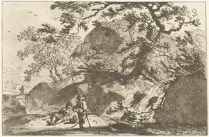 Landschap met een visser en een rustende man door Hendrik Meijer