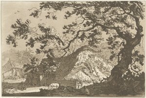 Landschap met twee boerderijen