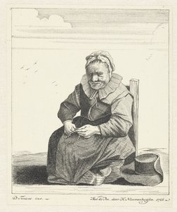 Zittende oude vrouw met rozenkrans door Hendrik Nieuwenhuysen