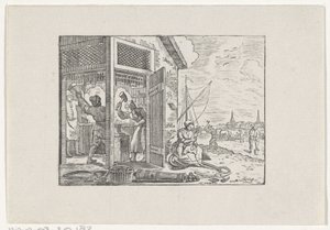 Figuren aan het werk in een smederij en op het land door Hendrik Numan