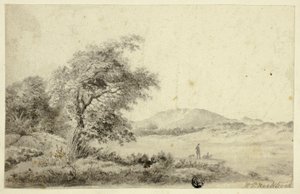 Landschap met koppel en hond door Hendrik Pieter Koekkoek