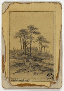 Bomen op Rotsachtige Heuvel door Hendrik Pieter Koekkoek