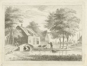 Landschap met een stenen brug door Hendrik Roosing
