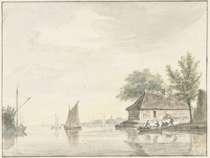 Rivierlandschap met zeilende boten