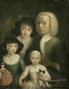 Zelfportret met zijn Vrouw Sanneke van Bommel en hun twee Kinderen door Hendrik Spilman