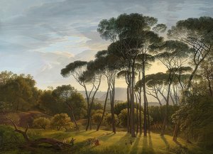 Italiaans landschap met pijnbomen. 1807 door Hendrik Voogd