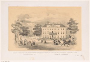 Gezicht vanaf het Tournooiveld op het Herenlogement van Dordrecht in Den Haag omstreeks 1850 door Hendrik Wilhelmus Last (attributed to)