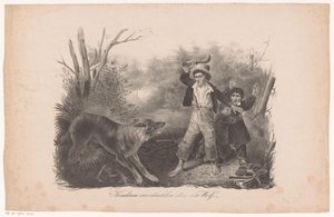 Kinderen en een wolf in het bos
